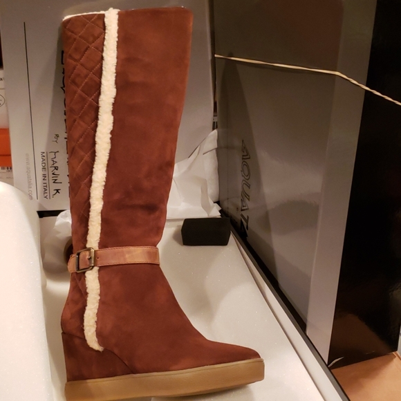 Aquatalia Italy New Tall Weatherproof Wedge Boot NIB Suede Leather Women's πHP - Picture 10 of 16